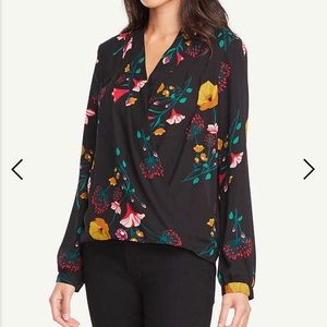 Ann Taylor Factory Floral Black Drape Blouse